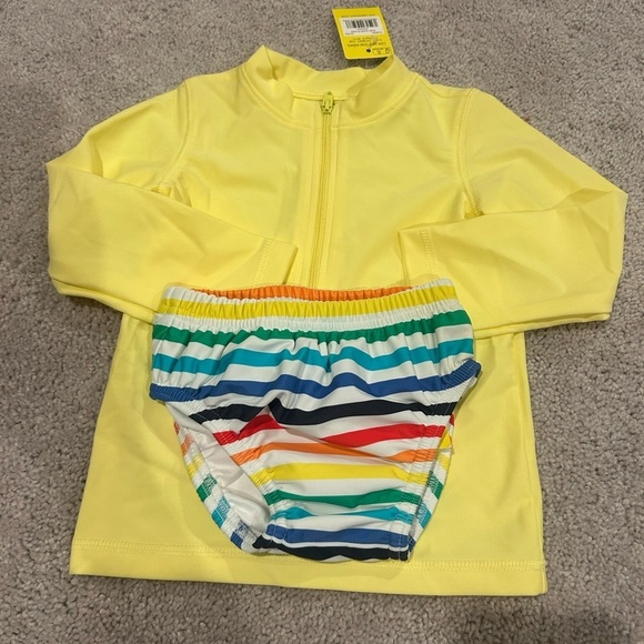 Primary Other - Primary Yellow Rashguard with Striped Bottoms
